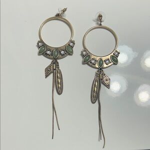 Boho Gold and Green Dangle Earrings